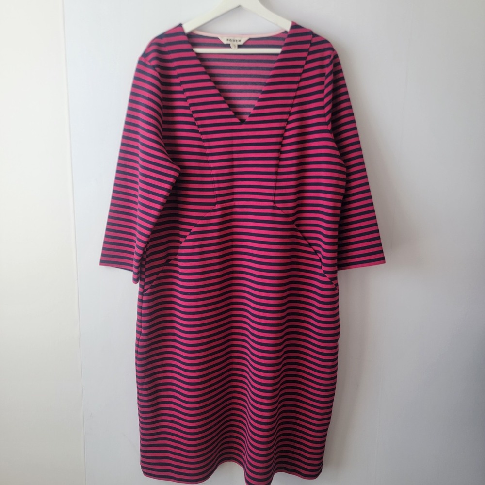 Boden Women's Bronte Ottoman Dress size 20-22l v-neck Ribbed Pockets 3/4 sleeve